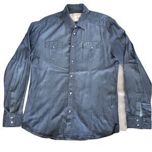 NO EXCESS DUTCH ORIGIN BLUE FRONT SNAP BUTTON POLO SHIRT SIZE LARGE LONG SLEEVES